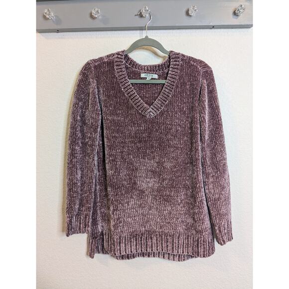 ORVIS Women's Size Medium Chenille Purple Mauve V Neck Pullover Knit Sweater - Picture 1 of 5